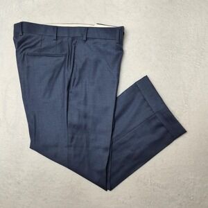 Paul Stuart Dress Pants Mens 36x25 Blue Flat Front Cuffed Suit Trousers
